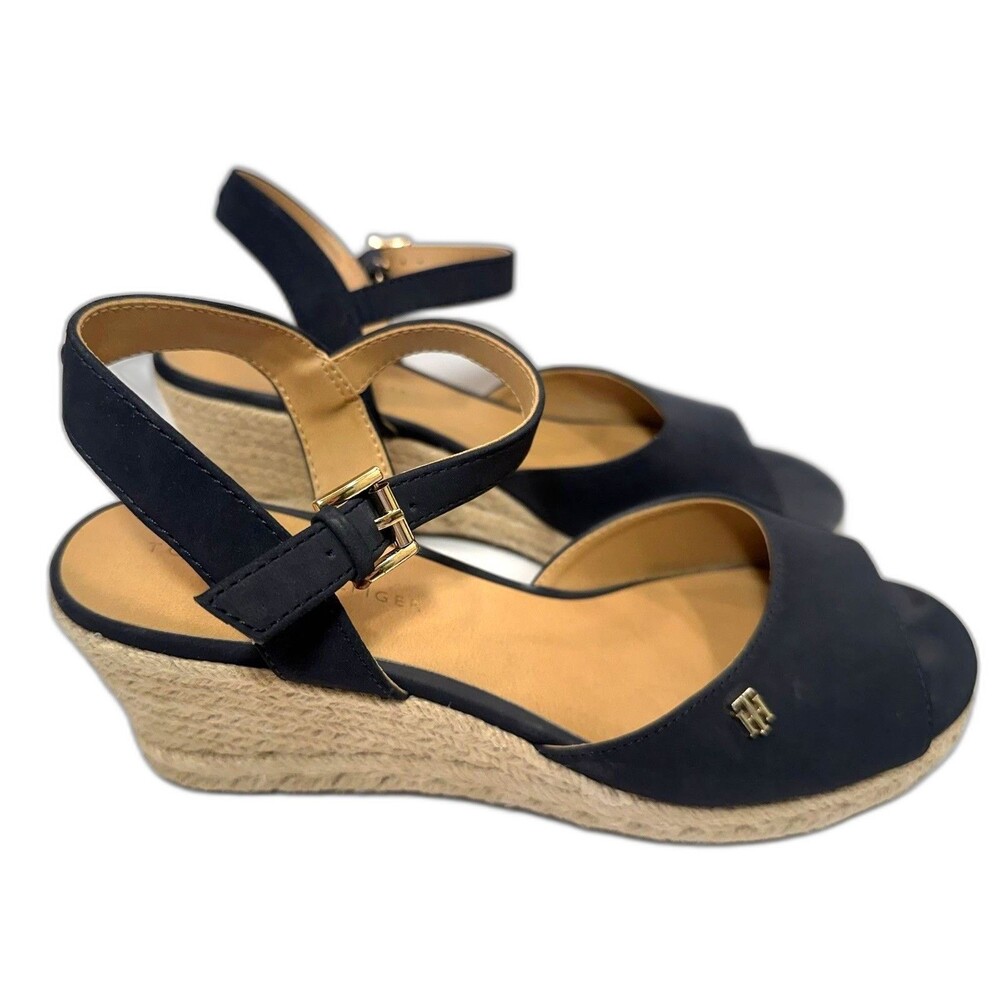 Tommy Hilfiger Navy Espadrille Wedge Sandals – Ankle Strap Size 9M